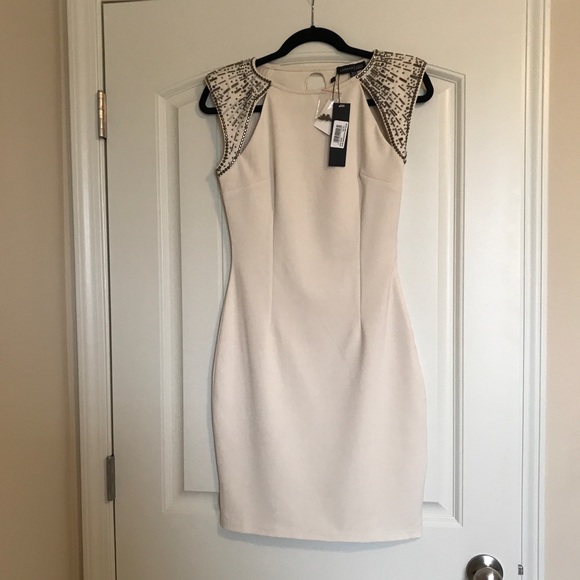NWT Cream Dress with Beaded Shoulders - Picture 2 of 8